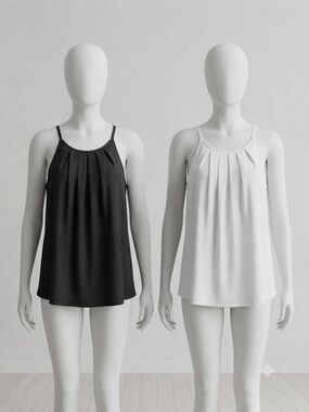 WIHOLL High Neck Halter Tank Tops Lot of 2 Small Black White Pleated Cami